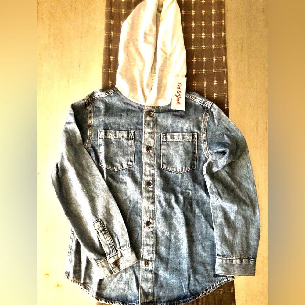 Cat & Jack Blue Denim Jacket with Cream Hood